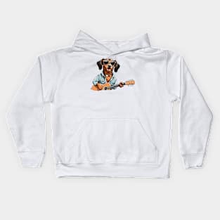 Dachshund Playing Guitar Kids Hoodie